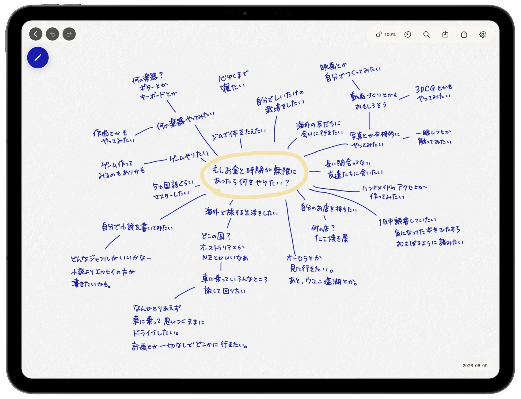 BarePaperの書き込み画面 — アイデアが広がっていくキャンバス