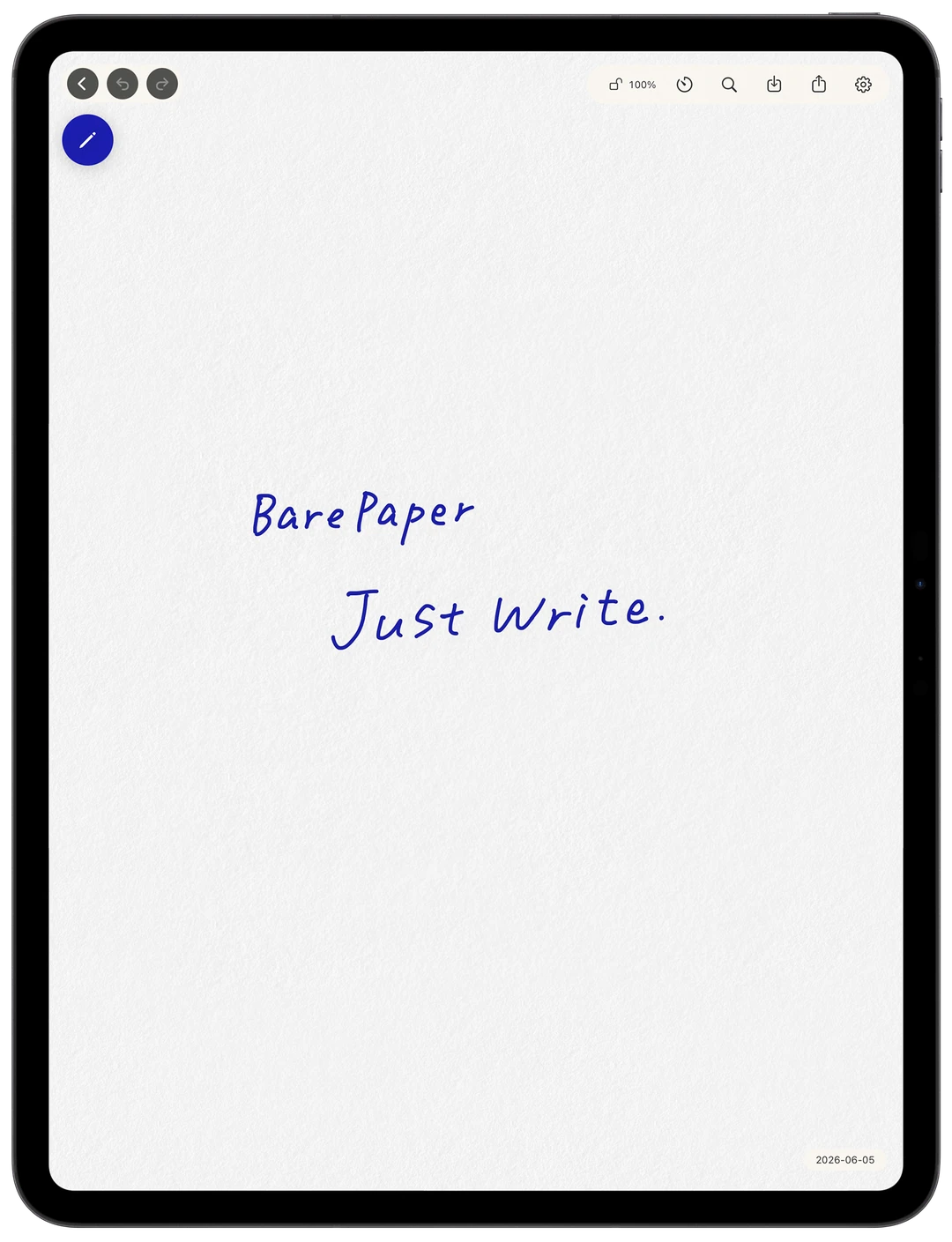 BarePaperの書き込み画面（iPad縦向き）